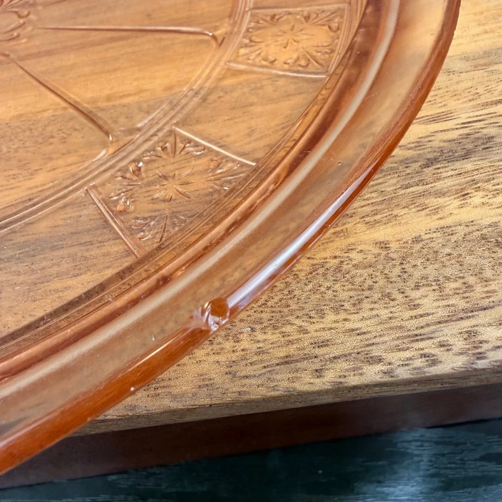 Jeannette Glass Pink Depression Glass Doric Pattern Round Serving Tray 12 inch
